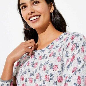 NWT Ann Taylor LOFT Sweater Women's XL Floral Tipped Crew Neck Cottagecore Cozy